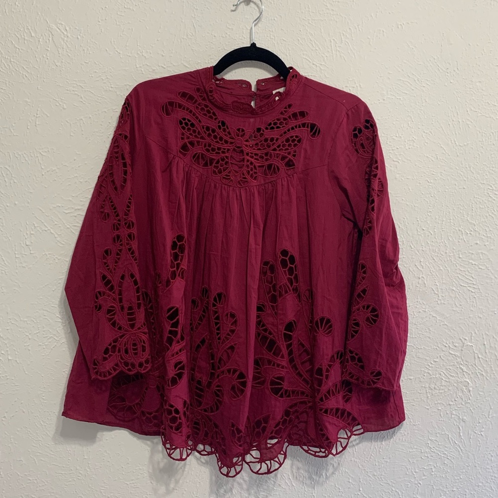 Harlyn Magenta Crochet-Detail Blouse
